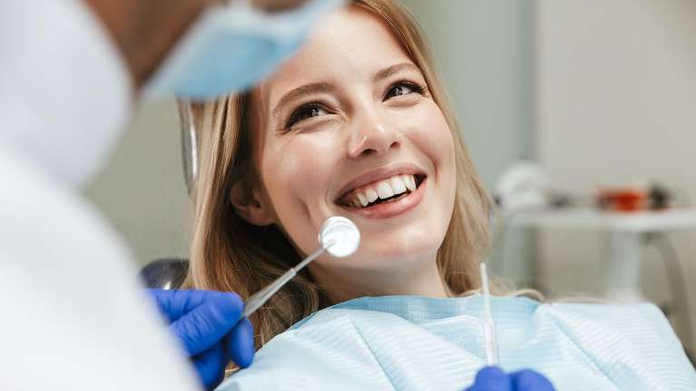 Woman in dental chair smiling, los gatos ca